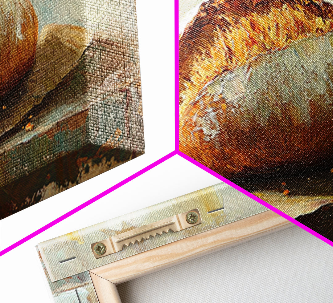 Crusty Artisan Bread Still Life Canvas Print, Rustic Kitchen Wall Art, Farmhouse Dining Room Decor, Foodie Housewarming Gift