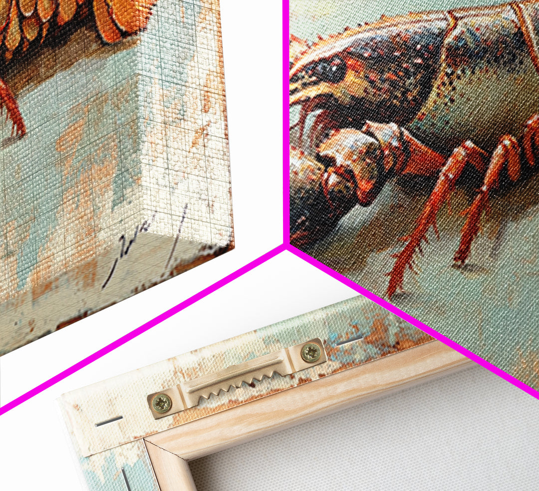 Red Lobster Seafood Still Life Wall Art, Coastal Kitchen Decor, Nautical Canvas Wall Art, Beach House Dining Room Gift Idea