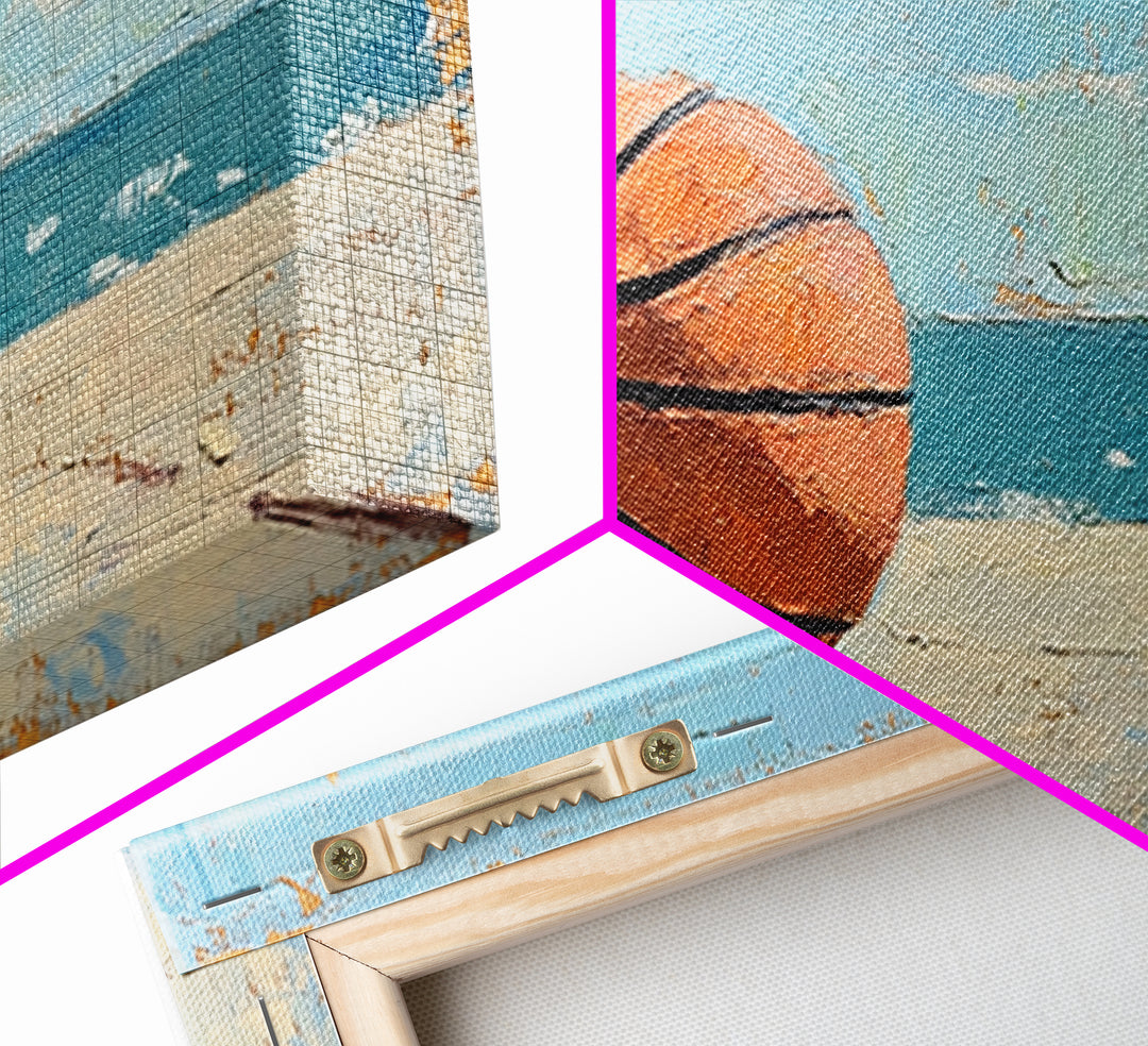 Basketball On Sandy Beach Canvas Print, Coastal Wall Art, Boys Room Decor, Sports Poster, Ocean Wall Decor, Gift For Him