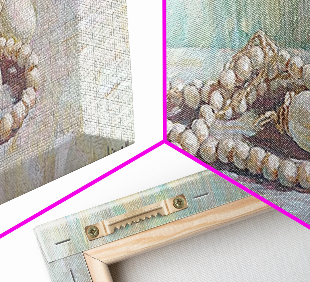 White Pearl Necklace Still Life Wall Art, Feminine Coastal Decor, Elegant Bathroom Art, Romantic Bedroom Canvas Print, Gift For Her
