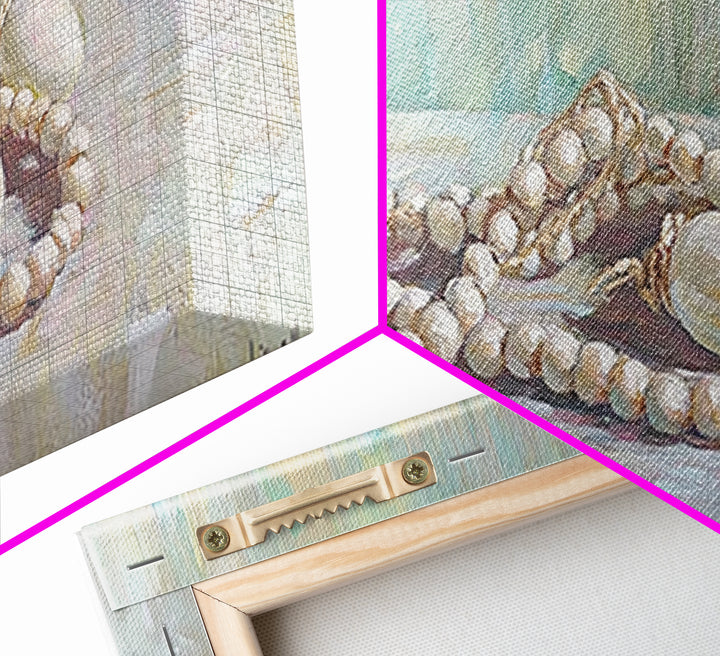 White Pearl Necklace Still Life Wall Art, Feminine Coastal Decor, Elegant Bathroom Art, Romantic Bedroom Canvas Print, Gift For Her