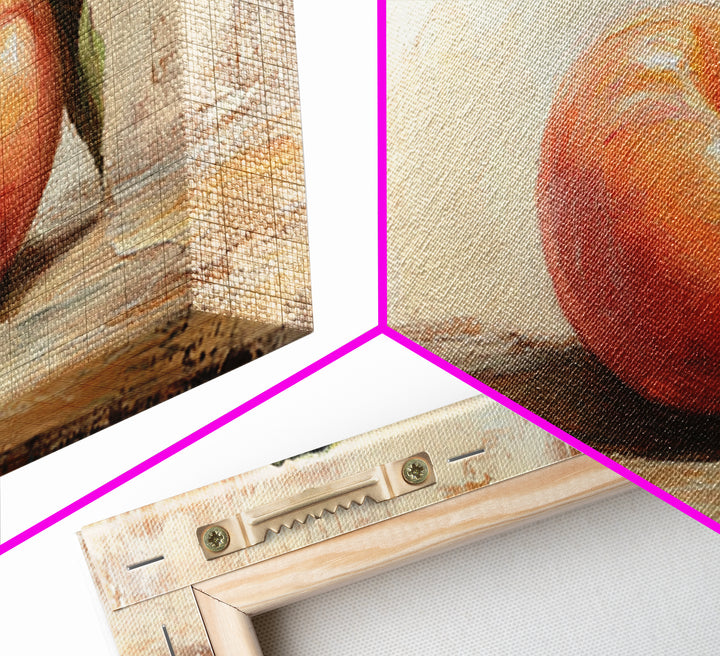 Rustic Red Apple With Green Leaves Canvas Print, Kitchen Wall Art, Farmhouse Still Life Decor, Fruit Painting Home Decor