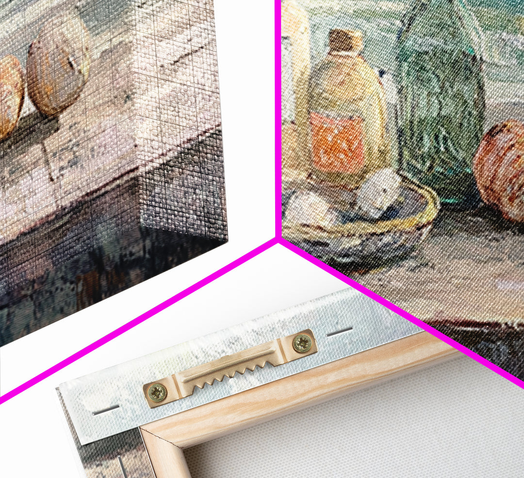 Seashells And Green Glass Bottle Canvas Print, Coastal Kitchen Wall Art, Beach House Decor, Nautical Still Life Fine Art Print