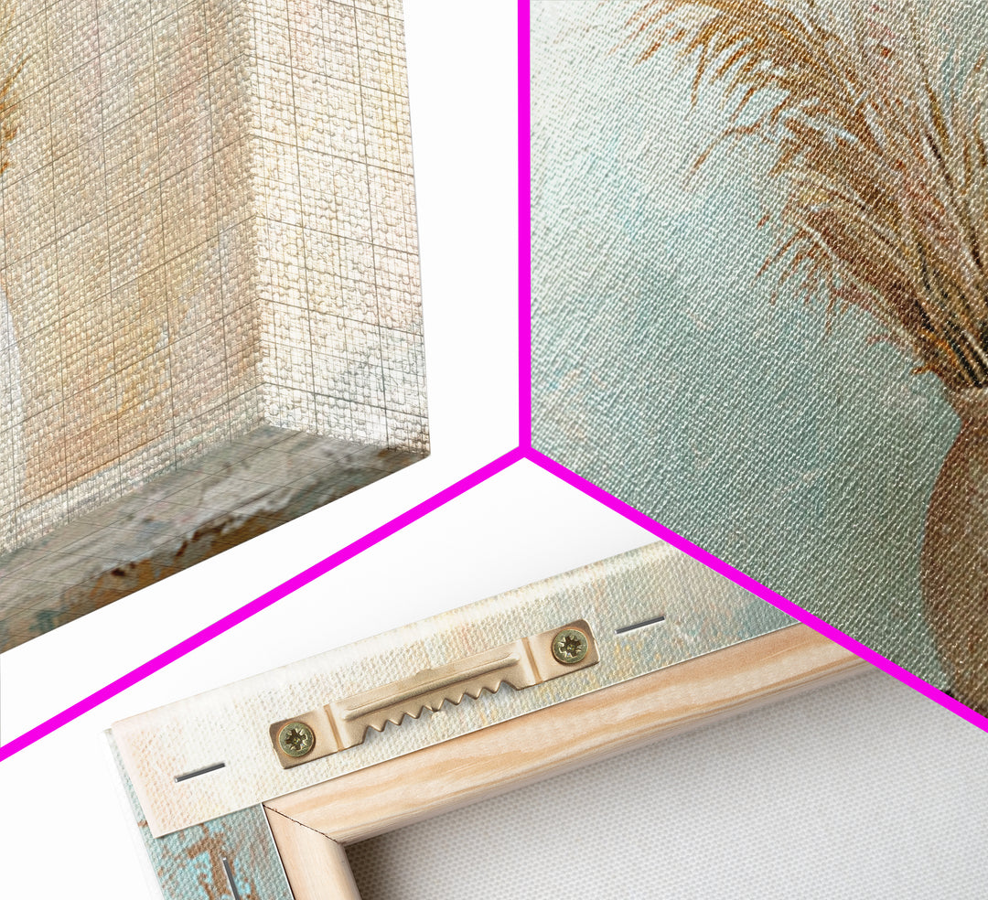 Neutral Pampas Vase Still Life Wall Art, Rustic Farmhouse Canvas Print For Living Room Decor And Cozy Bedroom Wall Decor