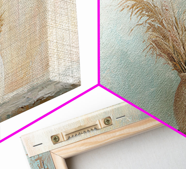 Neutral Pampas Vase Still Life Wall Art, Rustic Farmhouse Canvas Print For Living Room Decor And Cozy Bedroom Wall Decor