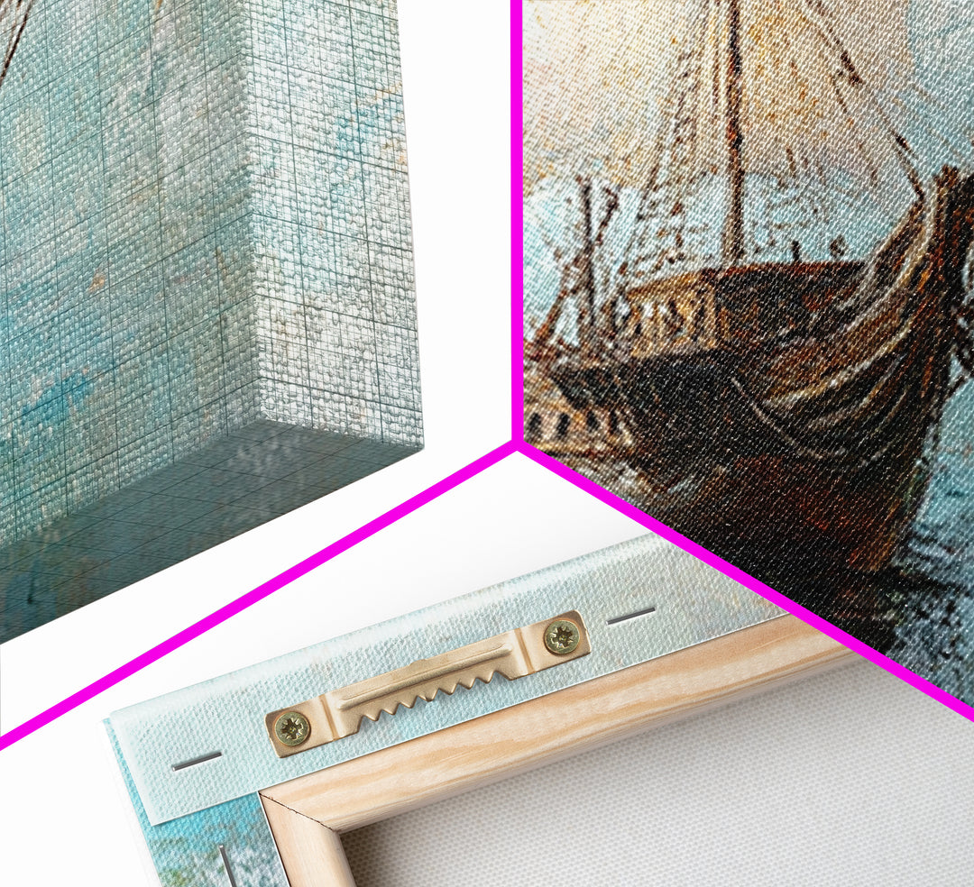 Antique Sailing Ship Seascape Wall Art, Nautical Canvas Print For Coastal Home Decor, Beach House Decor, And Ocean Wall Decor