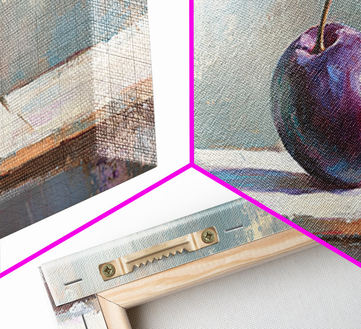 Single Purple Plum Still Life Canvas Print, Minimalist Kitchen Wall Art, Fruit Art Painting, Modern Rustic Home Decor Gift