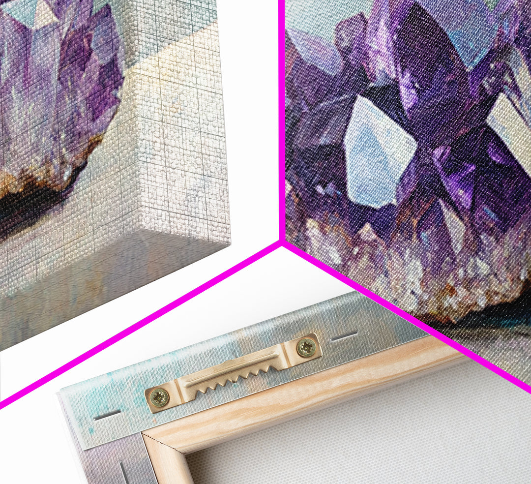 Purple Amethyst Crystal Cluster Wall Art, Gemstone Painting, Spiritual Decor, Zen Home Decor, Mystical Wall Decor, Gift For Her