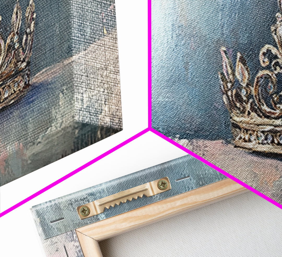 Silver Crown Still Life Wall Art, Princess Room Decor, Elegant Feminine Canvas Painting, Luxury Bedroom Gallery Wall Fine Art Print