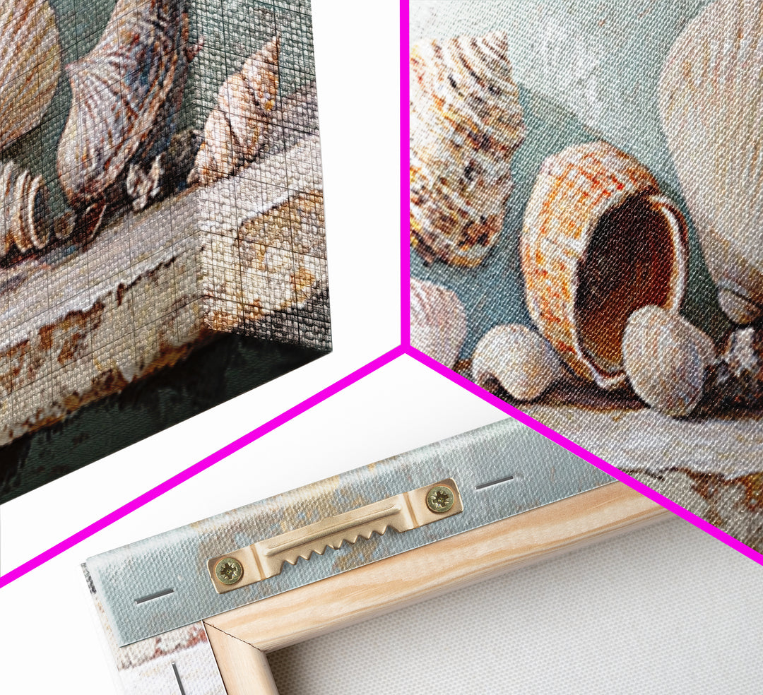 Neutral Seashell Still Life Framed Canvas Print, Coastal Wall Art, Beach House Decor, Ocean Wall Decor, Large Art Print Gift