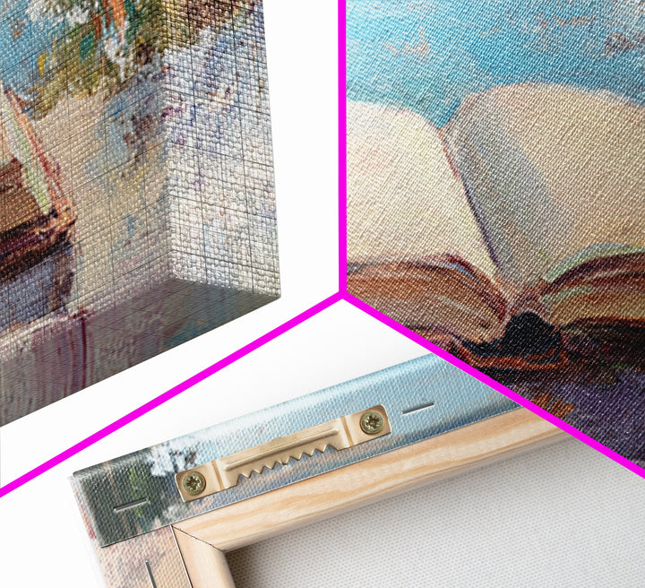 Open Book By The Lake Wall Art, Reading Nook Decor, Literary Art Print, Coastal Landscape Canvas, Book Lover Gift, Home Decor