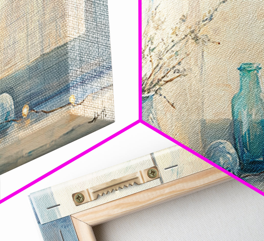 Soft Blue Window Still Life With Vase Canvas Print, Calming Wall Art, Cozy Bedroom Decor, Neutral Home Decor Gift For Her
