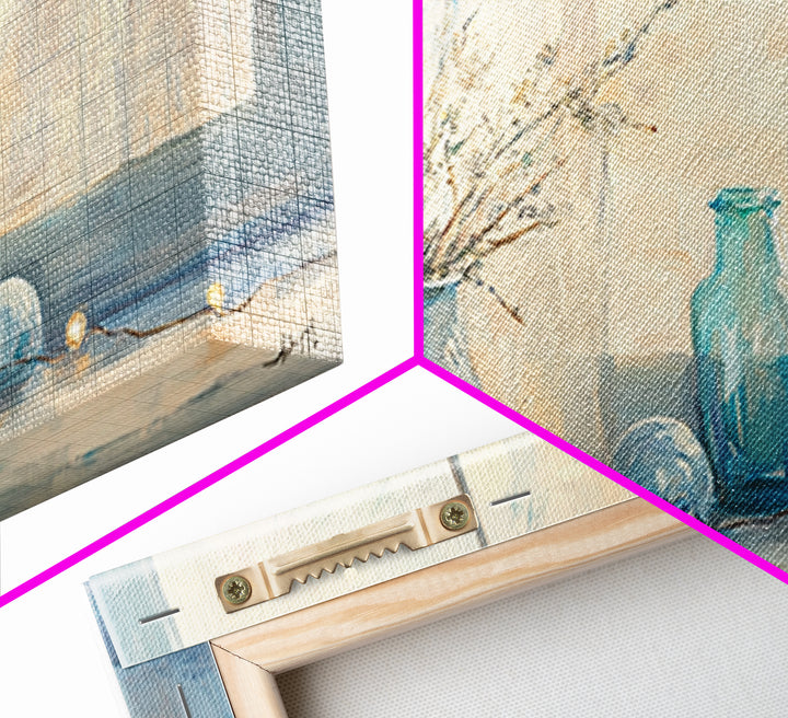 Soft Blue Window Still Life With Vase Canvas Print, Calming Wall Art, Cozy Bedroom Decor, Neutral Home Decor Gift For Her