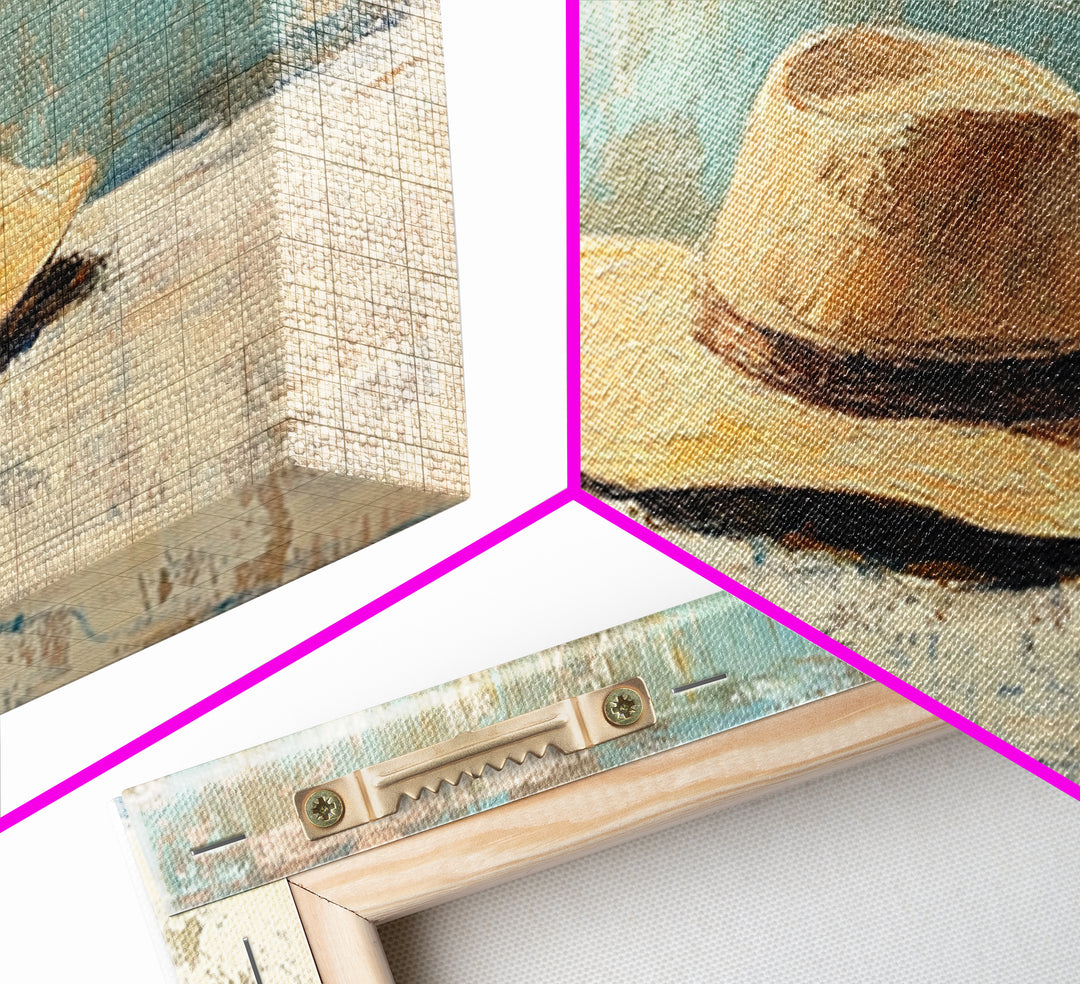 Rustic Straw Cowboy Hat Wall Art, Western Home Decor, Farmhouse Country Art Print, Masculine Framed Canvas Print Gift For Him
