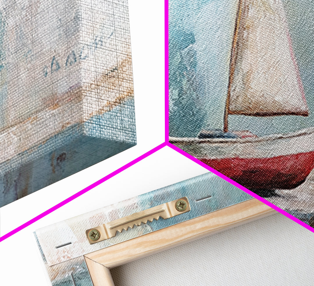 Red And White Sailboat Still Life Canvas Print, Nautical Wall Art, Coastal Home Decor, Beach House Gift And Ocean Nursery Decor