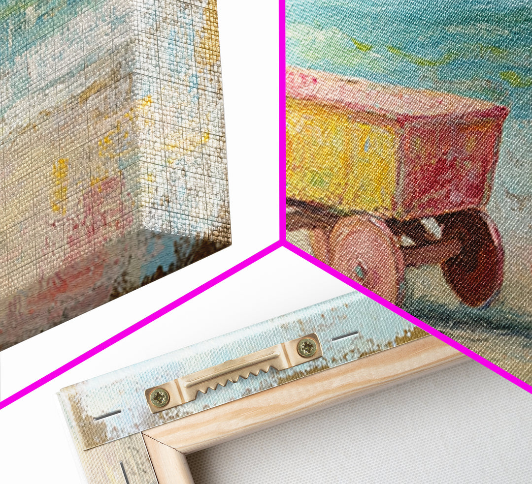Yellow Beach Wagon Canvas Print, Coastal Wall Art, Beach House Decor, Ocean Wall Decor, Summer Nursery Art, Housewarming Gift