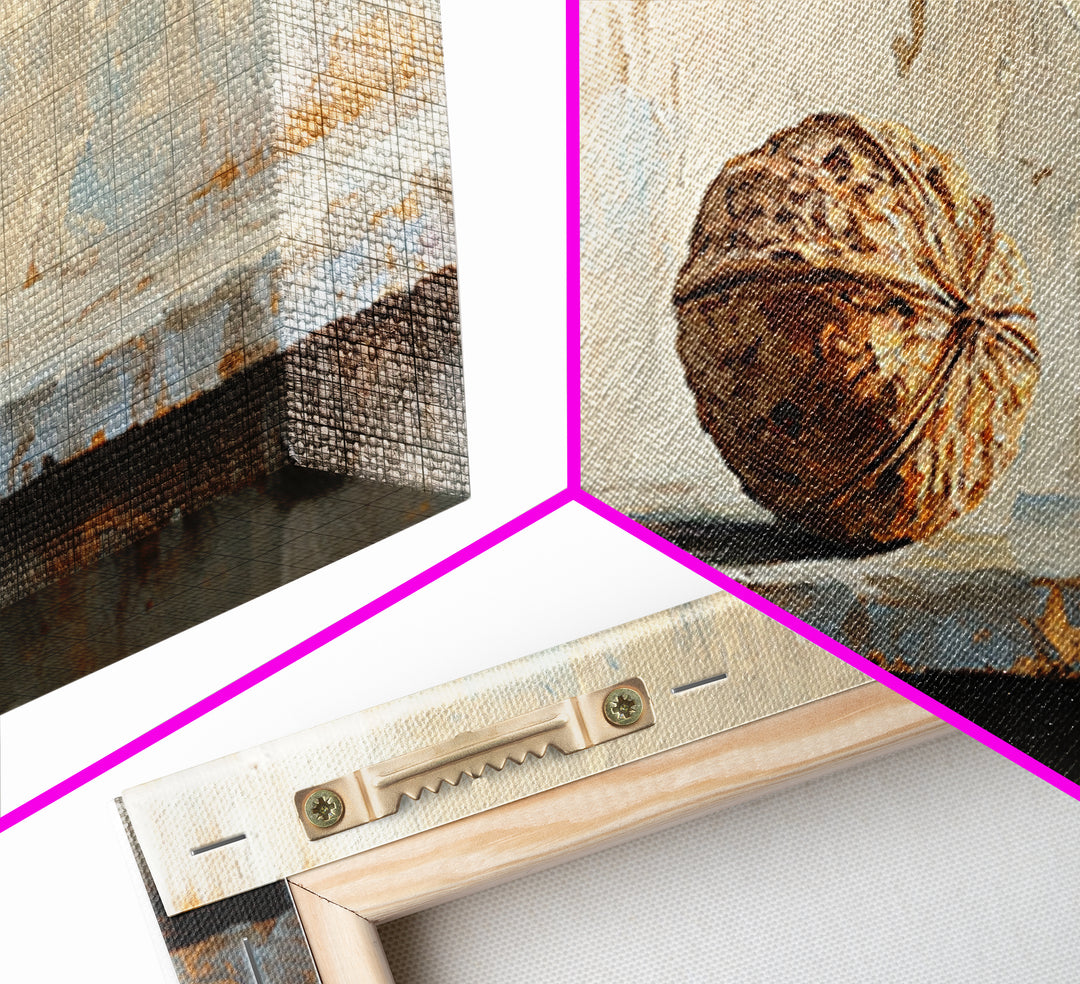 Walnut On Textured Ledge Minimalist Canvas Print, Wabi Sabi Wall Art, Neutral Wall Decor, Organic Modern Art, Earth Tone Decor