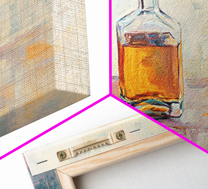 Amber Whiskey Bottle Wall Art, Modern Bar Decor, Masculine Home Office Canvas Print, Man Cave Gift For Him Living Room Wall Decor