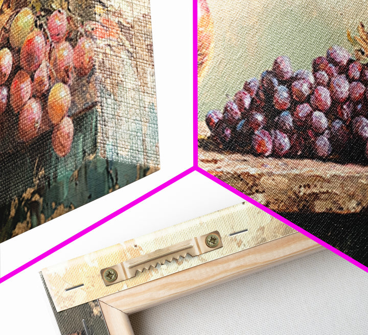 Pheasant And Purple Grapes Framed Canvas Print, Rustic Country Kitchen Wall Art, Winery Decor, Farmhouse Dining Room Still Life