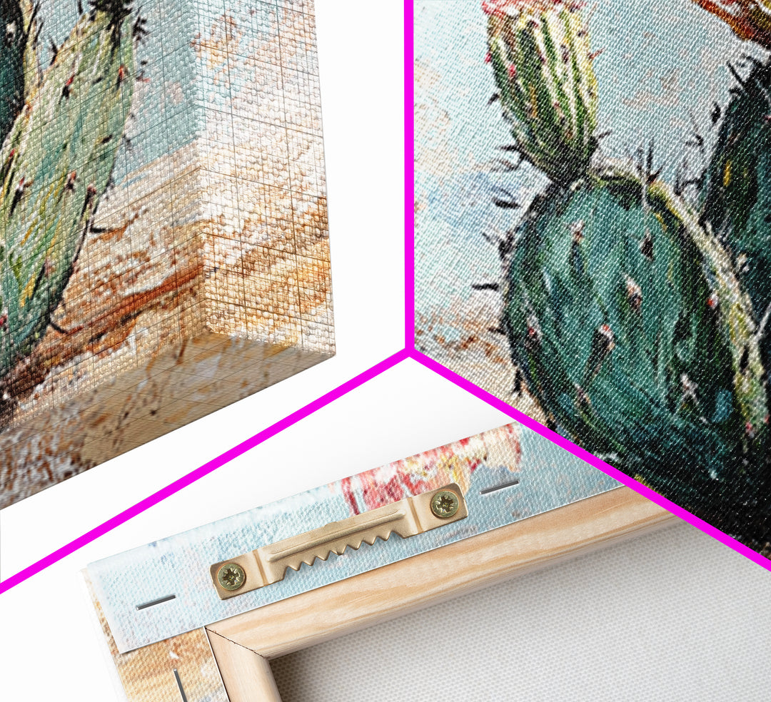 Blooming Prickly Pear Cactus Canvas Print, Desert Wall Art, Southwest Home Decor, Boho Botanical Living Room Decor Gift Idea
