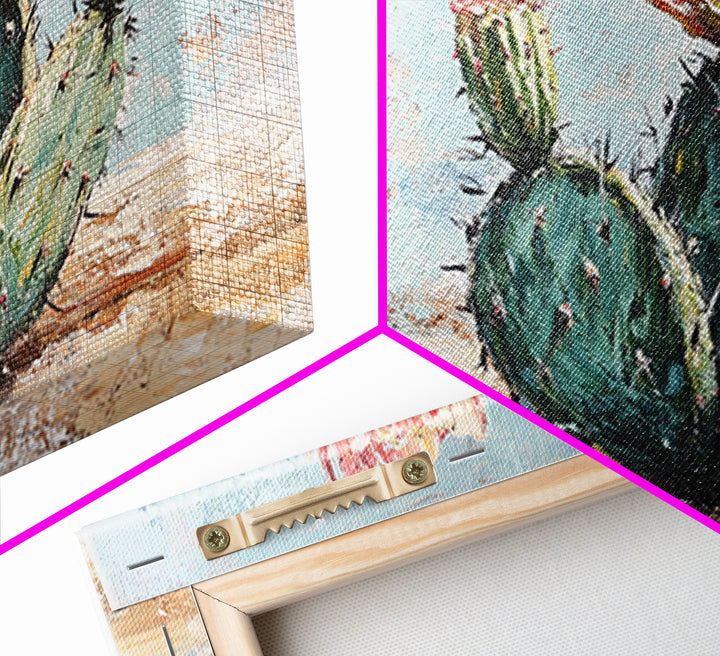 Blooming Prickly Pear Cactus Canvas Print, Desert Wall Art, Southwest Home Decor, Boho Botanical Living Room Decor Gift Idea