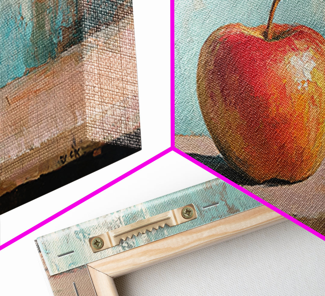 Single Red Apple Still Life Canvas Print, Kitchen Wall Art, Rustic Farmhouse Decor, Minimalist Foodie Gift For Chef Or Baker