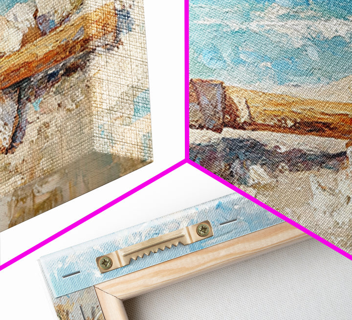 Weathered Axe On Sandy Beach Canvas Print, Coastal Wall Art, Nautical Home Decor, Rustic Seaside Ocean Landscape Gift For Him