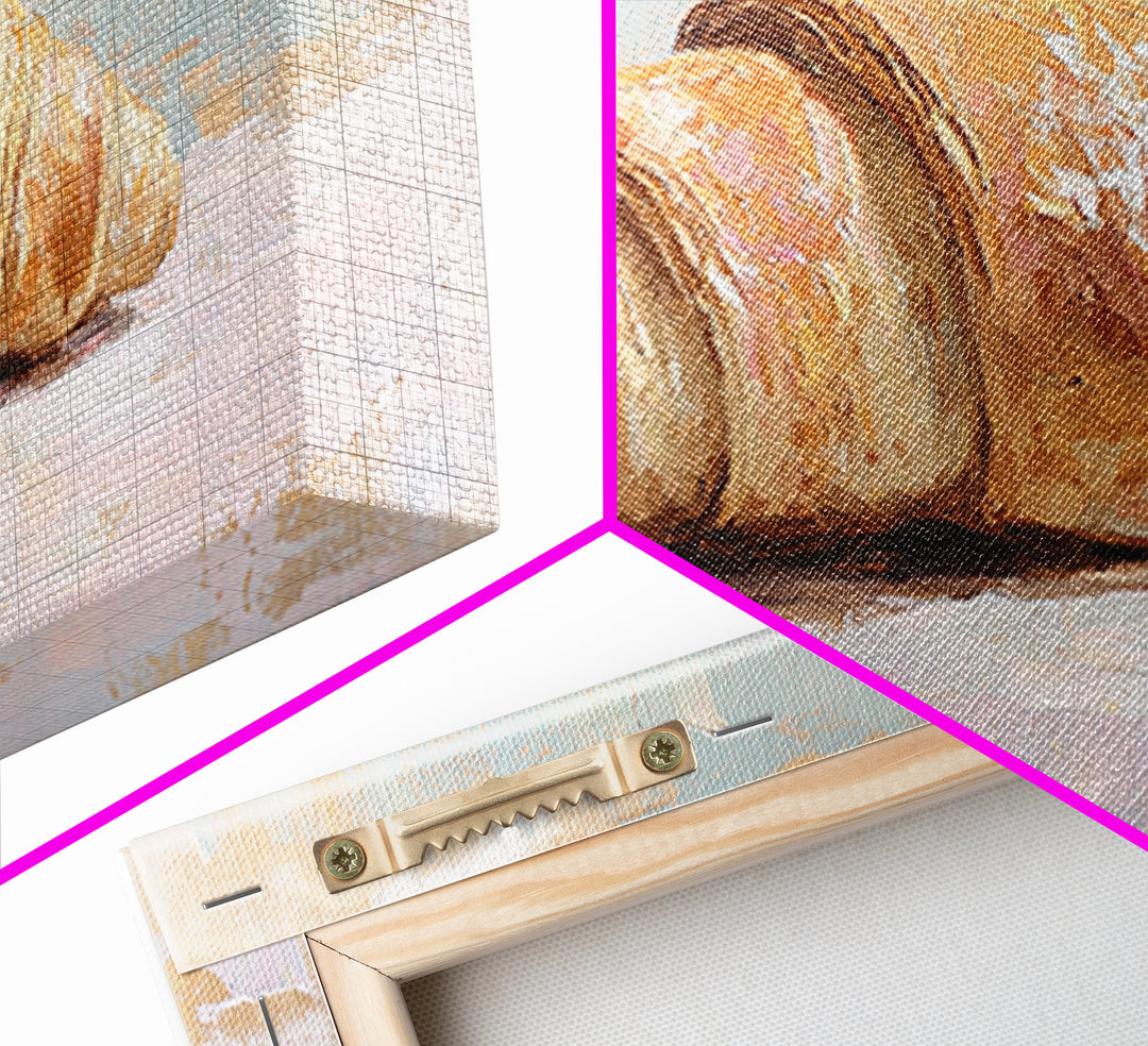 Golden Croissant On Pastel Table Canvas Print, French Bakery Wall Art, Kitchen Decor, Patisserie Print, Foodie Gift For Baker