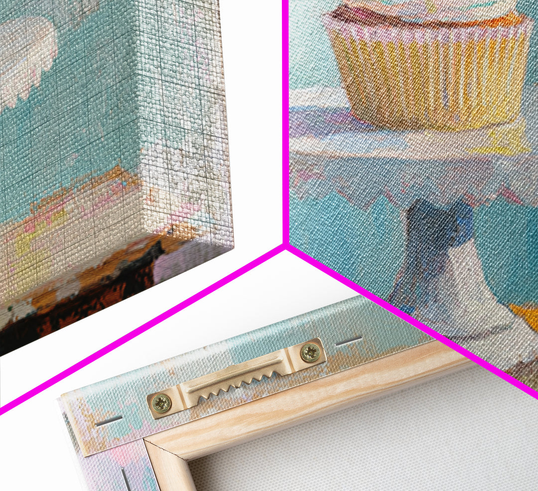 Pastel Cupcake On White Cake Stand Canvas Print, Cute Bakery Wall Art, Kitchen Decor, Dessert Art Print, Birthday Gift For Her