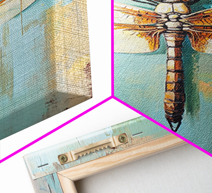 Golden Dragonfly Insect Nature Wall Art, Botanical Canvas Print, Garden Decor, Wildlife Art Print, Modern Nature Lover Gift