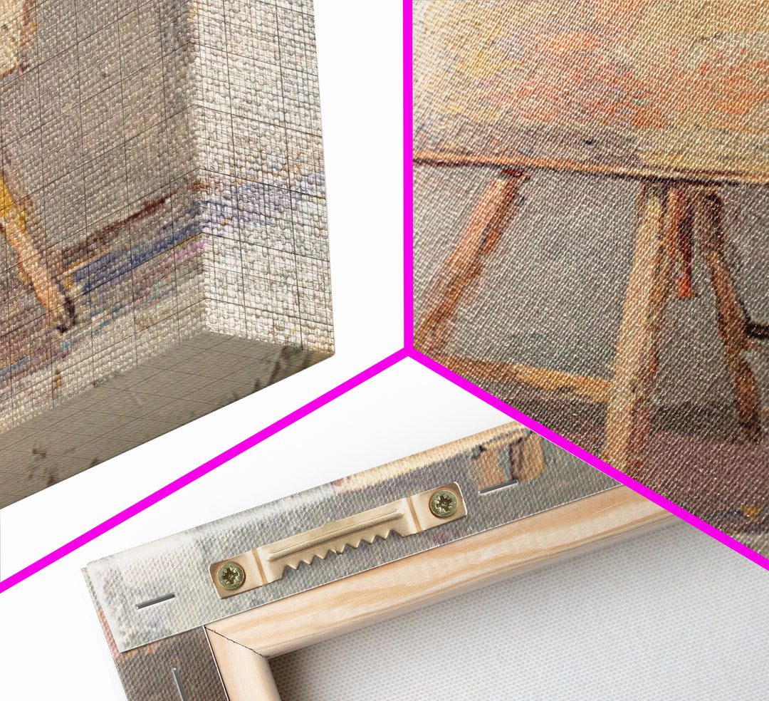 Empty Easel With Textured Blank Canvas Wall Art, Artist Studio Decor, Minimalist Neutral Art Print, Creative Office Gift