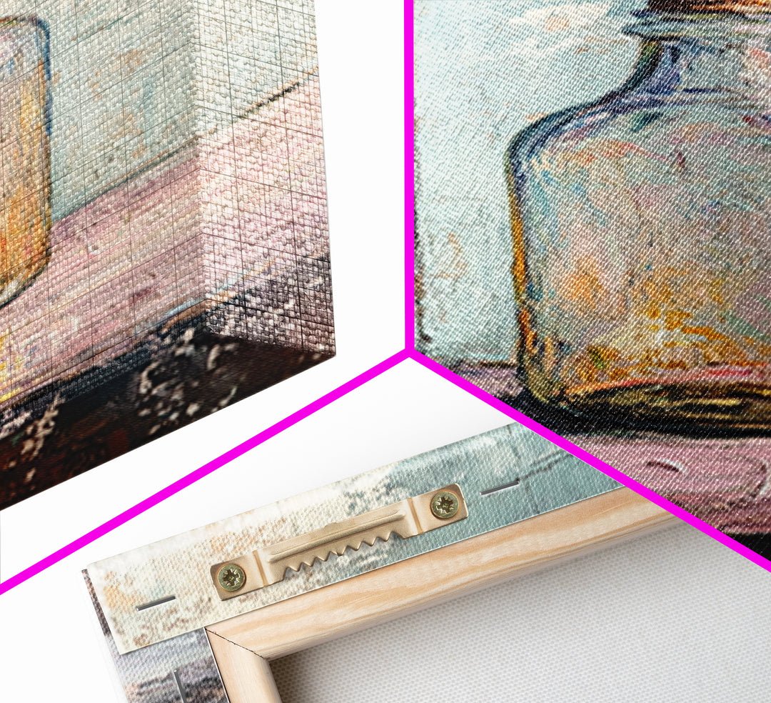 Iridescent Glass Bottle On Blue Plaster Wall Art, Minimalist Still Life Print, Wabi Sabi Kitchen Decor, Modern Home Gift