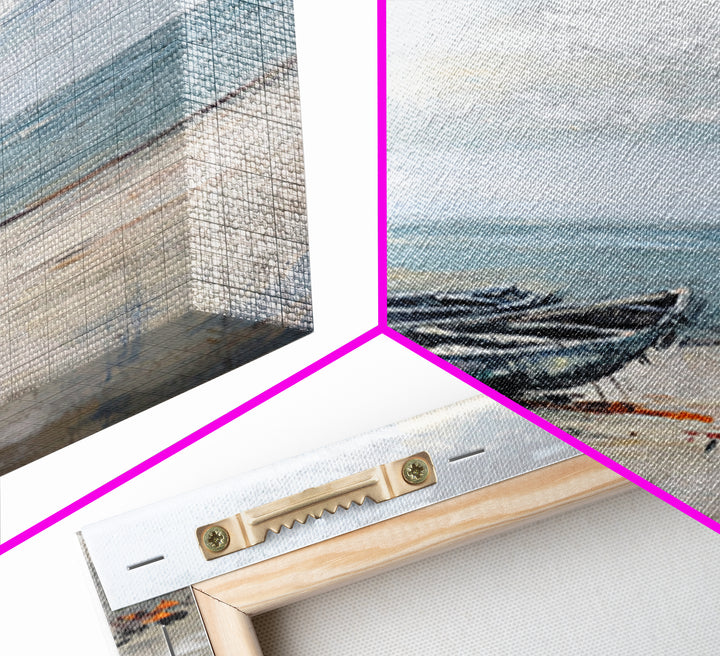 Orange Sailboats On Misty Beach Framed Canvas Print, Coastal Wall Art, Nautical Decor, Ocean Seascape Beach House Gift For Him