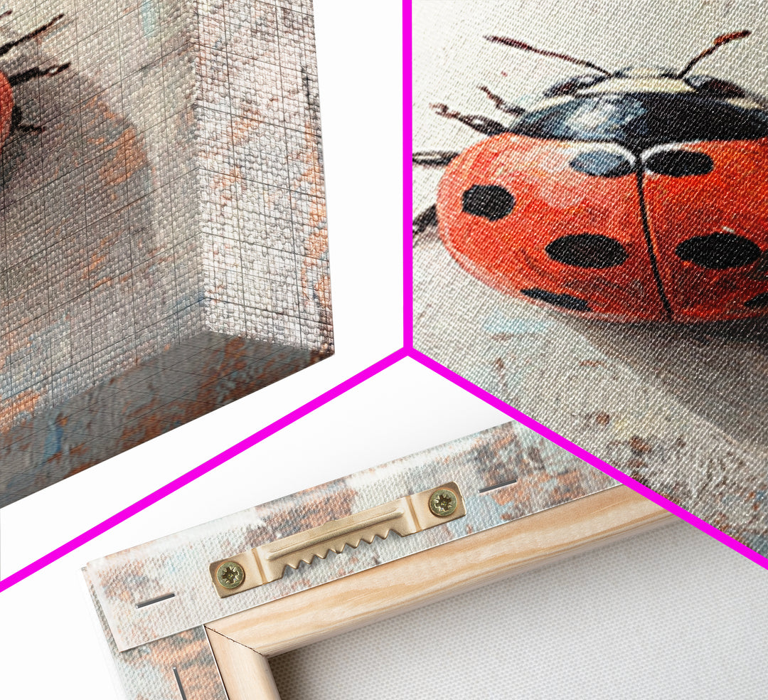 Bright Red Ladybug On Textured Wood Wall Art, Whimsical Animal Art Print, Nature Inspired Decor, Cute Nursery Gift, Garden Lover Decor