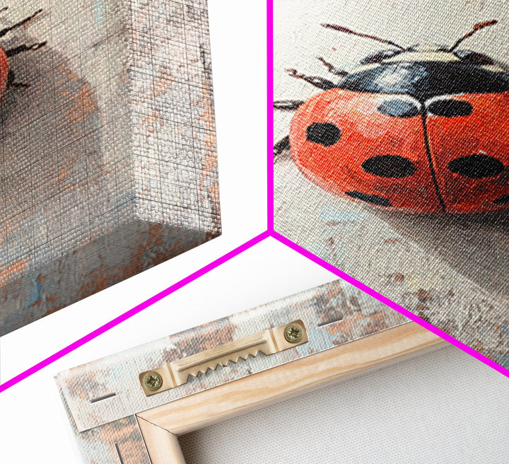 Bright Red Ladybug On Textured Wood Wall Art, Whimsical Animal Art Print, Nature Inspired Decor, Cute Nursery Gift, Garden Lover Decor