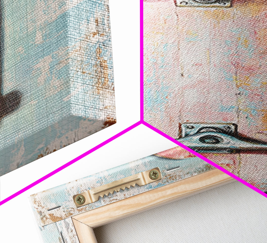 Pastel Pink Skateboard On Distressed Blue Wall Art, Retro Sport Decor, Skater Gift, Trendy Canvas Print For Kids Room Decor