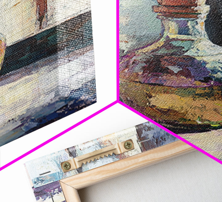 Sunlit Glass Bottle By Window Wall Art, Moody Still Life Painting, Rustic Kitchen Decor, Contemporary Canvas Print For Home