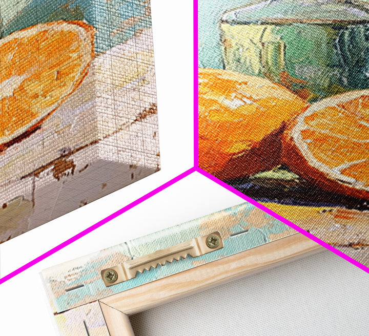 Orange Citrus Still Life Canvas Print, Kitchen Wall Art, Fruit Painting, Mediterranean Decor, Food Lover Gift, Home Decor