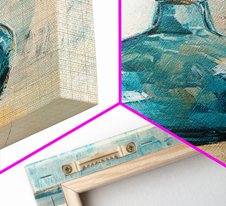 Turquoise Glass Bottle With Cork Canvas Print, Coastal Wall Art, Minimal Still Life Painting, Blue Bathroom Home Decor Gift