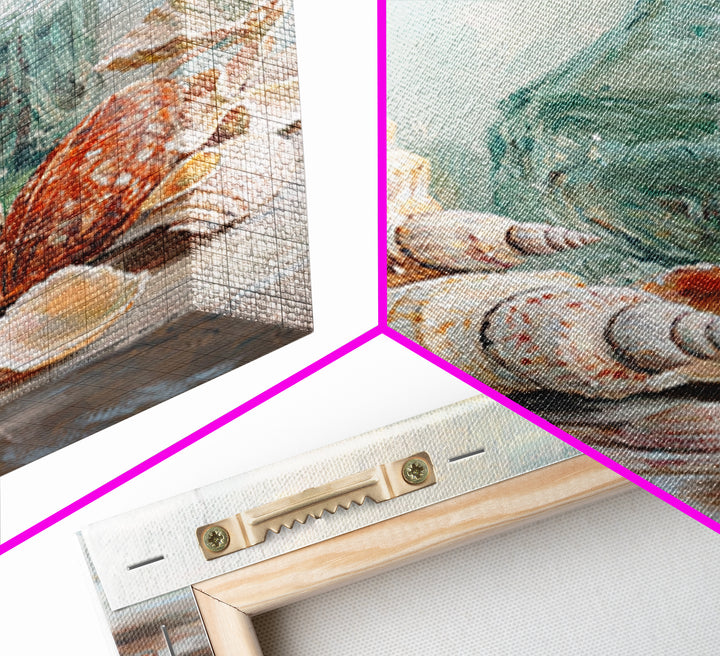 Sea Shells And Corked Glass Bottle Canvas Print, Coastal Wall Art, Beach House Decor, Nautical Bathroom Art, Ocean Print