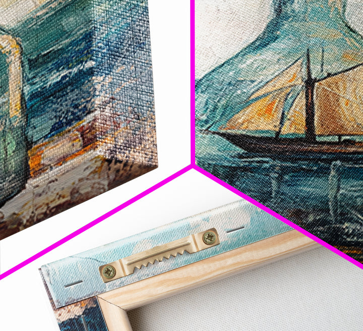 Ship In A Bottle Nautical Canvas Print, Coastal Wall Art, Sailboat Seascape, Ocean Decor, Beach House Statement Artwork Print