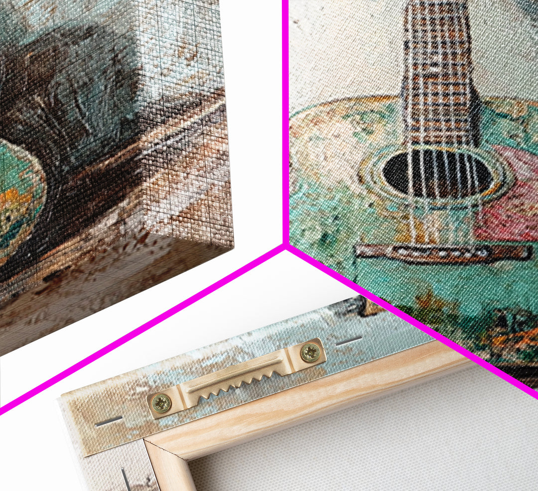 Weathered Turquoise Acoustic Guitar Canvas Print, Music Room Wall Art, Rustic Music Decor, Guitar Lover Gift, Studio Poster