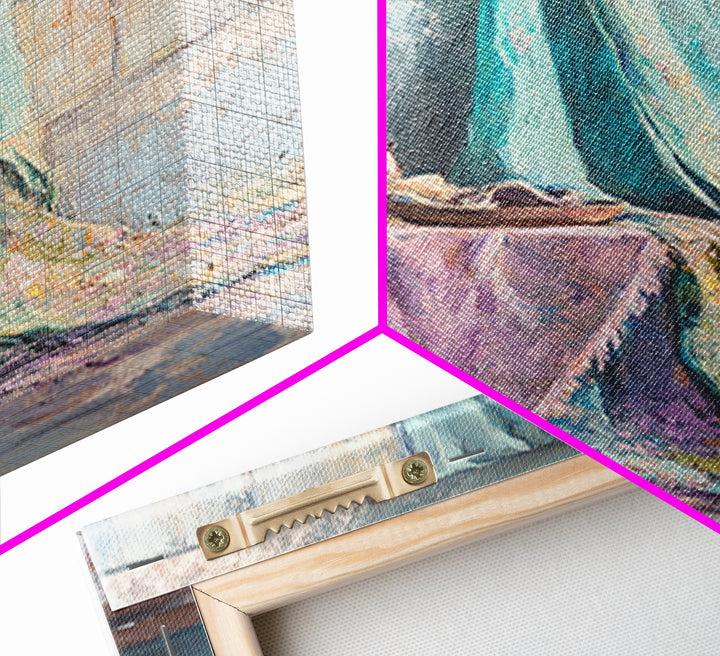Turquoise Draped Fabric Still Life Wall Art, Soft Pastel Table Scene, Contemporary Canvas Print, Living Room Wall Decor, Home Decor