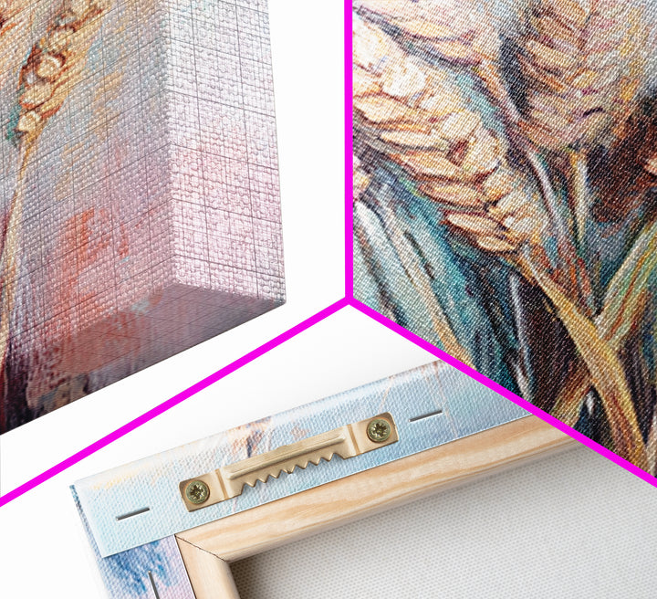 Golden Wheat Stalks In Soft Pastel Light Framed Canvas Print, Rustic Farmhouse Wall Art, Country Kitchen Decor, Housewarming Gift