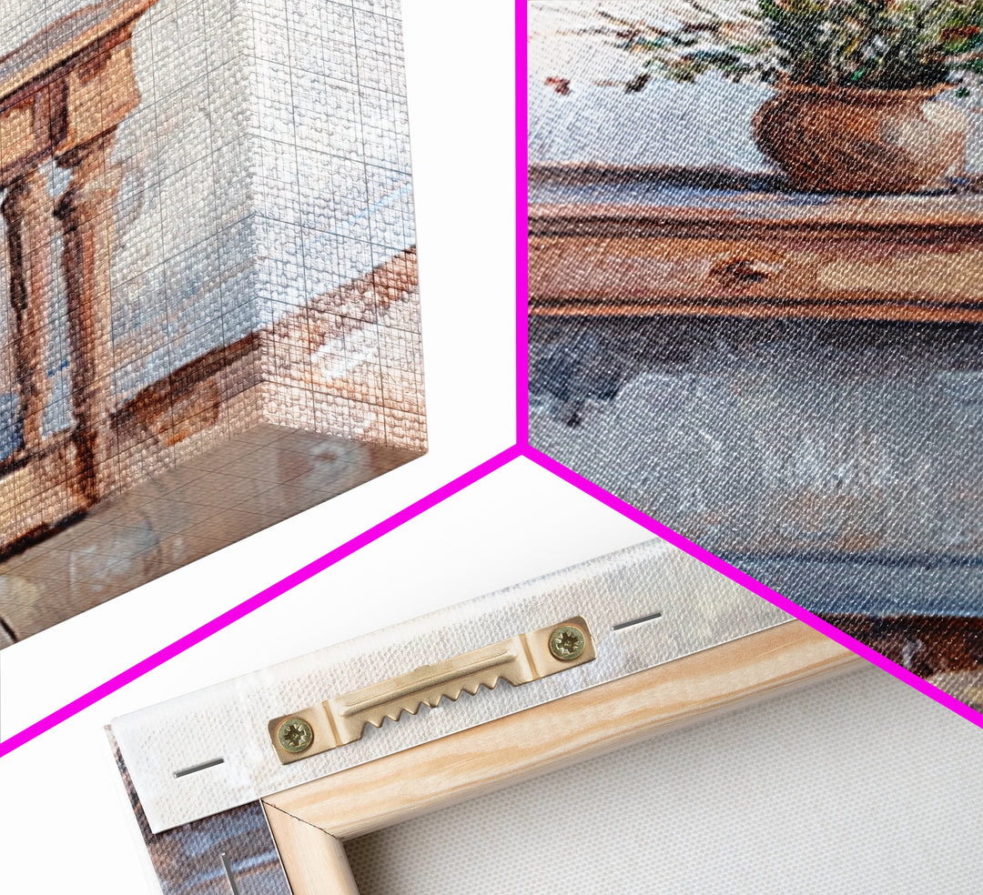 Rustic Console Table With Wildflower Vase Wall Art, Neutral Farmhouse Canvas Print, Entryway Living Room Wall Decor, Home Decor