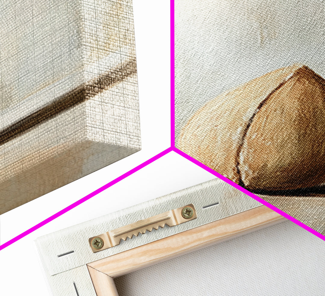 Single Almond Shell Minimalist Canvas Print, Neutral Still Life Wall Art For Kitchen, Japandi Decor, Organic Modern Home