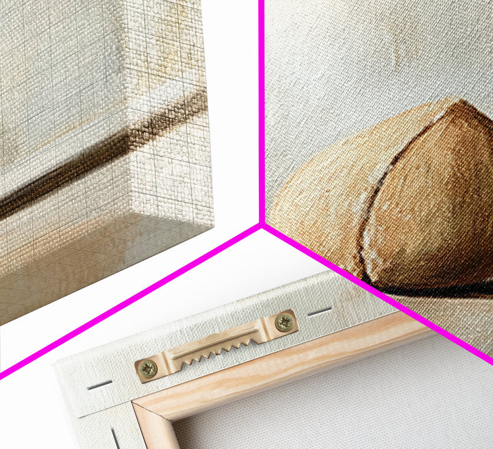Single Almond Shell Minimalist Canvas Print, Neutral Still Life Wall Art For Kitchen, Japandi Decor, Organic Modern Home