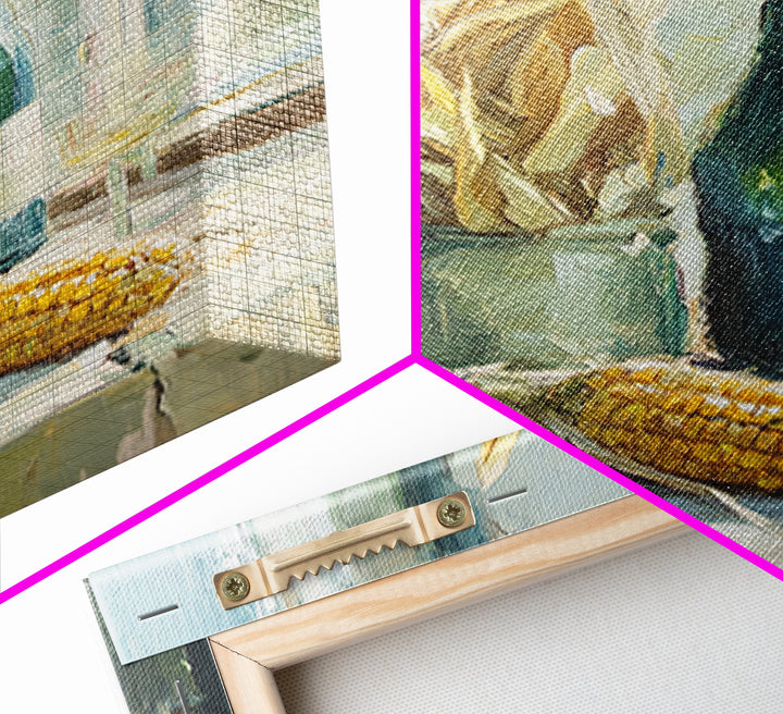 Sunlit Corn And Wine Bottle Still Life, Canvas Print, Farmhouse Kitchen Wall Art, Rustic Country Decor, Dining Room Print