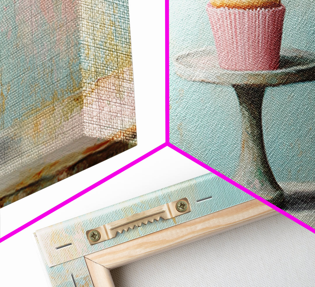 Pink Cupcake On Pedestal Wall Art, Cute Bakery Art, Kitchen Decor, Girls Room Decor, Dessert Print, Gift For Foodie, Home Decor