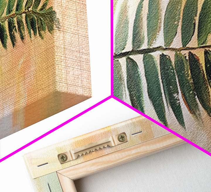 Green Fern Leaf On Pastel Abstract Wall Art, Botanical Canvas Print For Bathroom, Nature Decor, Sage Green Living Room Art